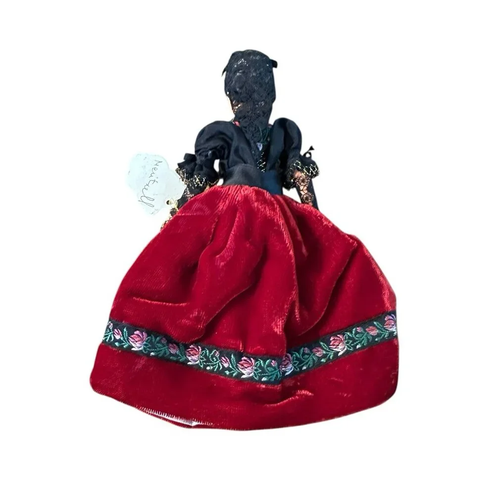 Vintage Divanach Folk Doll Hand‎ Painted Face Embroidered Velvet European 9”